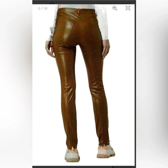 Marc Cain Skinny Fit Faux Leather Pants Designer Cognac Tan SZ N 3 US 8 NWT $400 - Picture 3 of 9